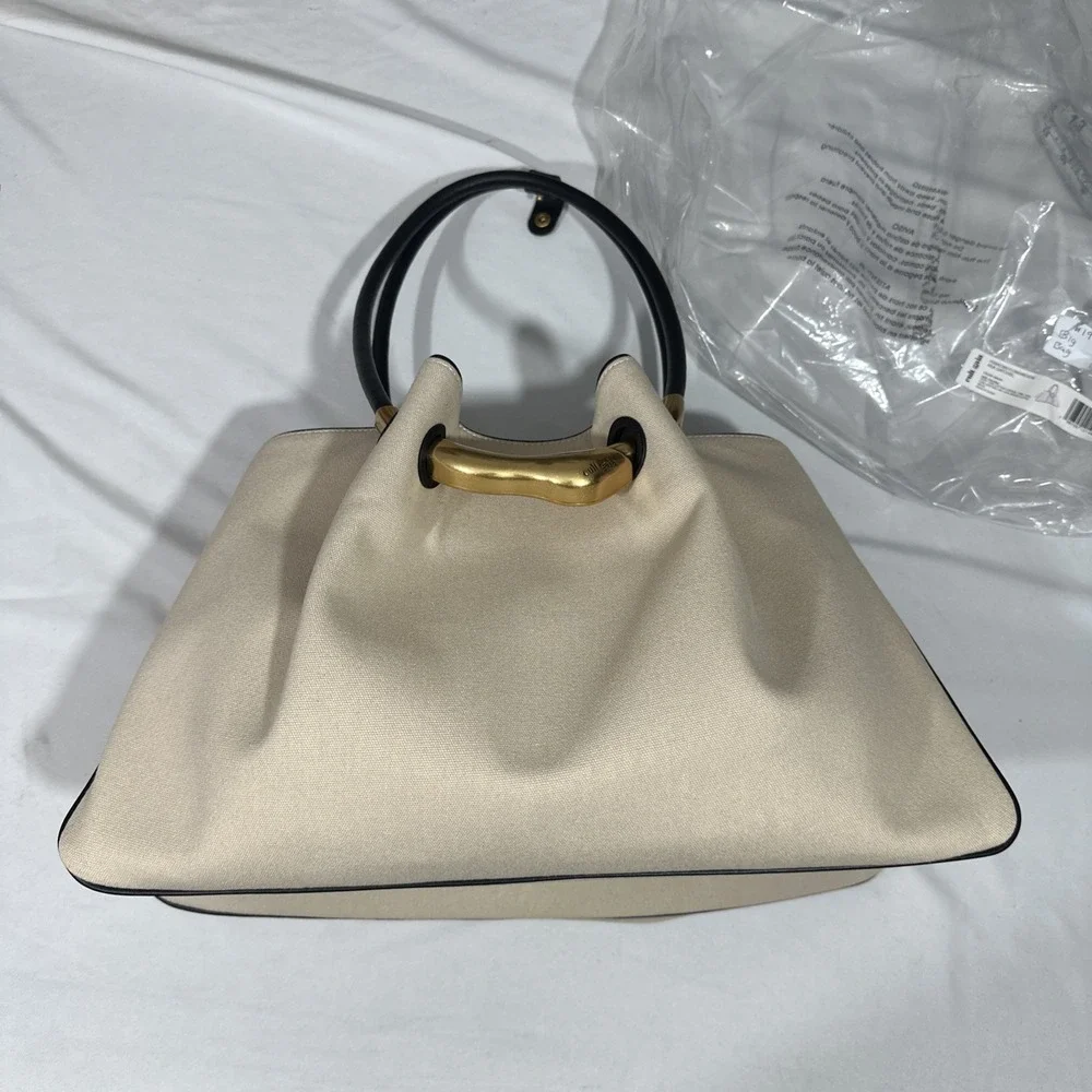 NWT $598 Cult Gaia‎ ASA Canvas & Leather Satchel Large Bag in Beach Nude